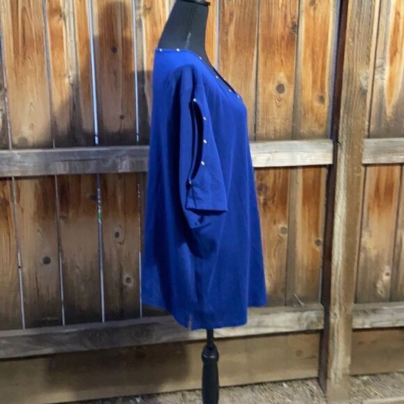 Quaker Factory top cold shoulder blue short sleeve beading plus Sz 3X - Picture 4 of 6